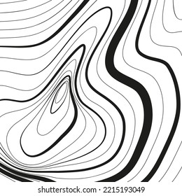 Textura monocroma de ondas distorsionadas. Resumen de la superficie de riego dinámica. Fondo de deformación de la banda del vector. Malla, patrón de cuadrícula de líneas. Ilustración en blanco y negro.