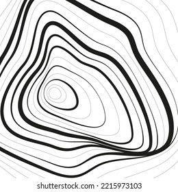 Distorted wave monochrome texture. Abstract dynamical rippled surface. Vector stripe deformation background. Mesh, grid pattern of lines. Black and white illustration.