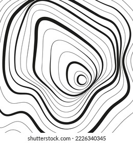 Distorted wave monochrome texture. Abstract dynamical rippled surface. Vector stripe deformation background. Mesh, grid pattern of lines. Black and white illustration.