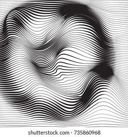 Distorted wave monochrome texture. Abstract dynamical rippled surface. Vector stripe  deformation background. Distress glitch effect.
