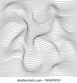 Distorted wave monochrome texture. Abstract dynamical rippled surface. Vector stripe  deformation background.