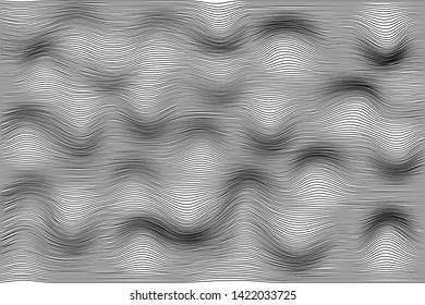 Distorted wave monochrome texture. Fluctuation of space concept. Stripe deformation background