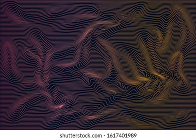 Distorted wave texture. Abstract dynamical rippled surface. Vector stripe deformation background.