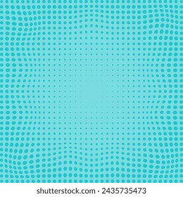 Distorted wavy halftone dot blue pattern. A radial arrangement of circular shapes with a twist.
