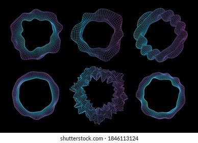 Distorted wired polygonal torus ring. black and white distorted wired polygonal torus technology equalizer concept. Vector illustration