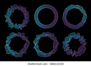 Distorted wired polygonal torus ring. Technology equalizer concept. Vector illustration