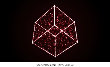 Distorted wireframe cubes from different sides. Vector abstract geometric 3D objects. Technology block chain network connection. Big data visualization.