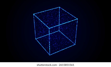 Distorted wireframe cubes from different sides. Vector abstract geometric 3D objects. Technology block chain network connection. Big data visualization.