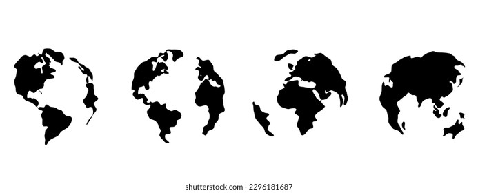 Distorted world planet icon set illustration