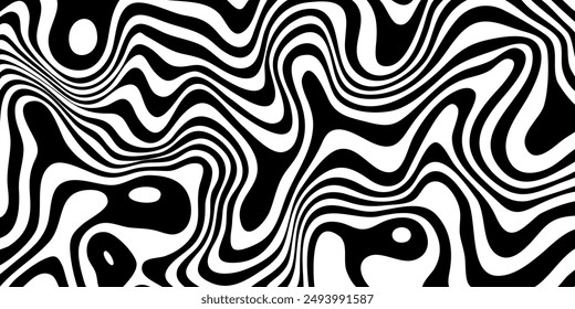Distorted zebra pattern. Wave black and white background. Psychedelic animal backdrop.