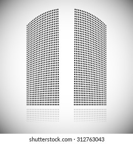 Distortion effect on mesh of squares with reflection. Abstract vector element.