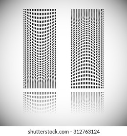 Distortion effect on mesh of squares with reflection. Abstract vector element.