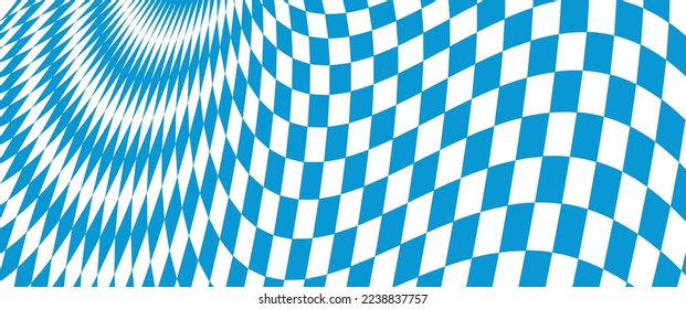 Distortion effects on the checkered pattern. Pattern with blue and white rhombus. Blue and white checkered illustration. Vector abstract background. 