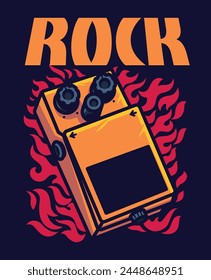 Distortion Guitar Pedal Effect Vector Cartoon Art Illustration on Isolated Background. Music Theme Illustration on Isolated Background. Music Illustration. Music Illustration on Isolated Background.