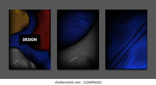 Distortion of Lines. Abstract Backgrounds with Vibrant Gradient and Wavy Stripes. Futuristic Cover Templates Set with Volume and Metallic Effect. Distorted Shapes for Business Presentation, Brochure.