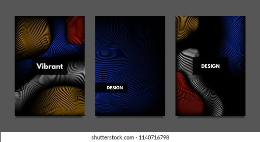 Distortion of Lines. Abstract Backgrounds with Vibrant Gradient and Wavy Stripes. Futuristic Cover Templates Set with Volume and Metallic Effect. Distorted Shapes for Business Presentation, Brochure.