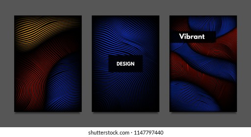 Distortion of Lines. Abstract Backgrounds with Vibrant Gradient and Wavy Stripes. Futuristic Cover Templates Set with Volume and Metallic Effect. Distorted Shapes for Business Presentation, Brochure.