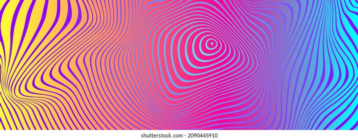 Distortion lines background. Distort stripes, abstract modern pattern. Op art illusion waves. Vector 3d curves. Dynamic surface