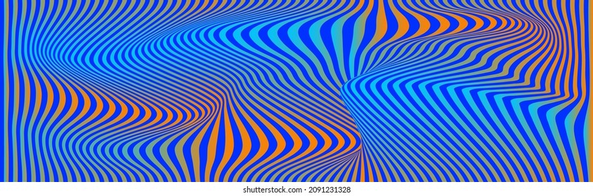 Fondo de líneas de distorsión. Rayas distorsivas, patrón abstracto moderno. Op ondas de ilusión artística. Curvas vectoriales 3d. Superficie dinámica