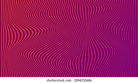 Distortion lines background. Distort stripes, abstract modern pattern. Op art illusion waves. Vector 3d curves. Dynamic surface