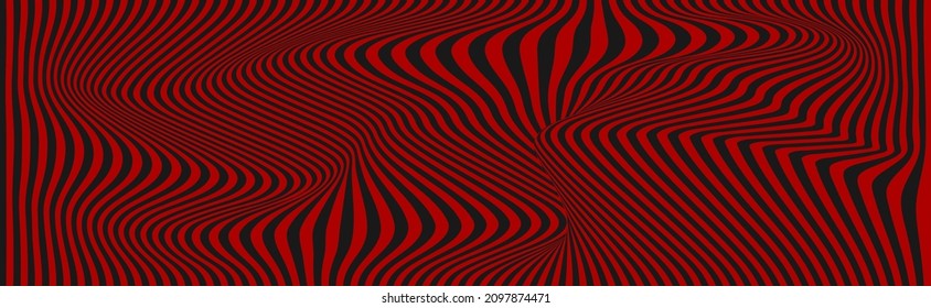 Distortion lines background. Distort stripes, abstract modern pattern. Op art illusion waves. Vector 3d curves. Dynamic surface