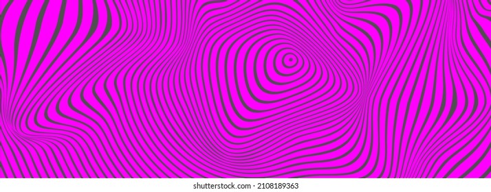 Distortion lines background. Distort stripes, abstract modern pattern. Op art illusion waves. Vector 3d curves. Dynamic surface