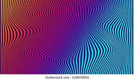 Distortion lines background. Distort stripes, abstract modern pattern. Op art illusion waves. Vector 3d curves. Dynamic surface