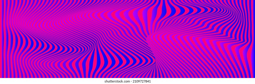 Distortion lines background. Distort stripes, abstract modern pattern. Op art illusion waves. Vector 3d curves. Dynamic surface