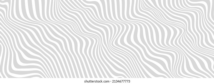 Distortion lines background. Distort stripes, abstract modern pattern. Op art illusion waves. Vector 3d curves. Dynamic surface