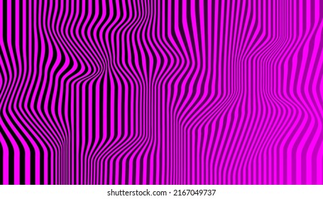 Distortion lines background. Distort stripes, abstract modern pattern. Op art illusion waves. Dynamic surface