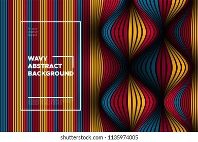 Distortion of Lines. Modern Abstract Cover with Vector Warped Stripes. Bright Volumetric Folds. Colorful 3d Surface. Movement Effect. Optical Illusion of Distortion of Space for Covers, Presentation.