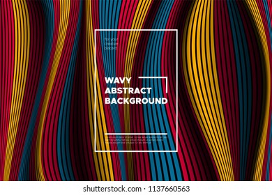 Distortion of Lines. Modern Abstract Cover with Vector Warped Stripes. Bright Volumetric Folds. Colorful 3d Surface. Movement Effect. Optical Illusion of Distortion of Space for Covers, Presentation.