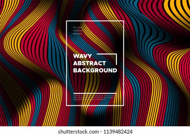 Distortion of Lines. Modern Abstract Cover with Vector Warped Stripes. Bright Volumetric Folds. Colorful 3d Surface. Movement Effect. Optical Illusion of Distortion of Space for Covers, Presentation.