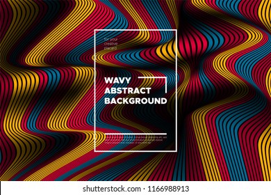 Distortion of Lines. Modern Abstract Cover with Vector Warped Stripes. Bright Volumetric Folds. Colorful 3d Surface. Movement Effect. Optical Illusion of Distortion of Space for Covers, Presentation.