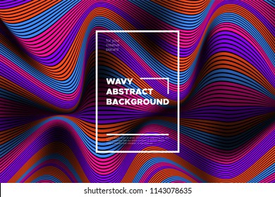 Distortion of Space. Modern Abstract Background with Vector Warped Lines. Bright Volumetric Colorful 3d Surface. Movement Effect. Optical Illusion of Distortion of Stripes for Covers, Presentation.