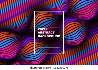 Distortion of Space. Modern Abstract Background with Vector Warped Lines. Bright Volumetric Colorful 3d Surface. Movement Effect. Optical Illusion of Distortion of Stripes for Covers, Presentation.