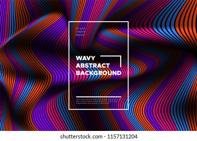 Distortion of Space. Modern Abstract Background with Vector Warped Lines. Bright Volumetric Colorful 3d Surface. Movement Effect. Optical Illusion of Distortion of Stripes for Covers, Presentation.