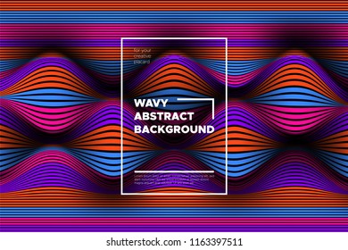 Distortion of Space. Modern Abstract Background with Vector Warped Lines. Bright Volumetric Colorful 3d Surface. Movement Effect. Optical Illusion of Distortion of Stripes for Covers, Presentation.