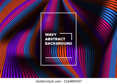 Distortion of Space. Modern Abstract Background with Vector Warped Lines. Bright Volumetric Colorful 3d Surface. Movement Effect. Optical Illusion of Distortion of Stripes for Covers, Presentation.