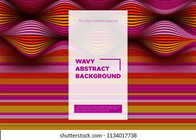 Distortion of Stripes. Abstract Cover with Vector Warped Lines, Flow. Volumetric Folds. Colorful 3d Surface. Movement Effect Made Using Blend and Mesh Tools. Optical Illusion of Distortion of Space.