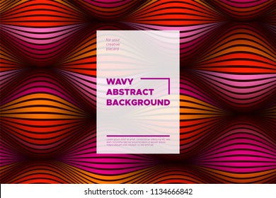 Distortion of Stripes. Abstract Cover with Vector Warped Lines, Flow. Volumetric Folds. Colorful 3d Surface. Movement Effect Made Using Blend and Mesh Tools. Optical Illusion of Distortion of Space.