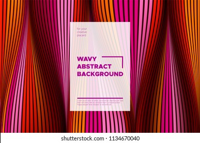 Distortion of Stripes. Abstract Cover with Vector Warped Lines, Flow. Volumetric Folds. Colorful 3d Surface. Movement Effect Made Using Blend and Mesh Tools. Optical Illusion of Distortion of Space.