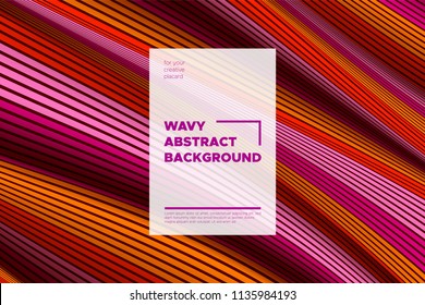 Distortion of Stripes. Abstract Cover with Vector Warped Lines, Flow. Volumetric Folds. Colorful 3d Surface. Movement Effect Made Using Blend and Mesh Tools. Optical Illusion of Distortion of Space.