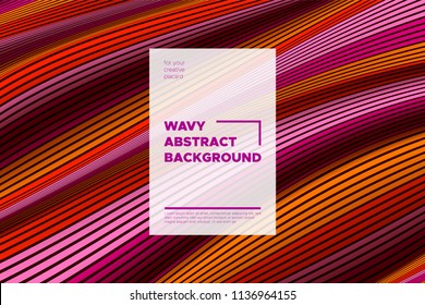 Distortion of Stripes. Abstract Cover with Vector Warped Lines, Flow. Volumetric Folds. Colorful 3d Surface. Movement Effect Made Using Blend and Mesh Tools. Optical Illusion of Distortion of Space.