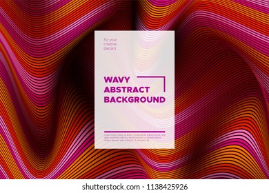 Distortion of Stripes. Abstract Cover with Vector Warped Lines, Flow. Volumetric Folds. Colorful 3d Surface. Movement Effect Made Using Blend and Mesh Tools. Optical Illusion of Distortion of Space.