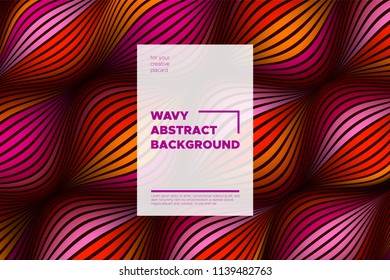 Distortion of Stripes. Abstract Cover with Vector Warped Lines, Flow. Volumetric Folds. Colorful 3d Surface. Movement Effect Made Using Blend and Mesh Tools. Optical Illusion of Distortion of Space.