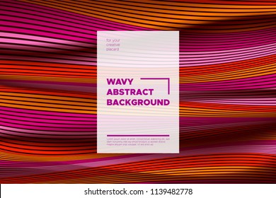 Distortion of Stripes. Abstract Cover with Vector Warped Lines, Flow. Volumetric Folds. Colorful 3d Surface. Movement Effect Made Using Blend and Mesh Tools. Optical Illusion of Distortion of Space.