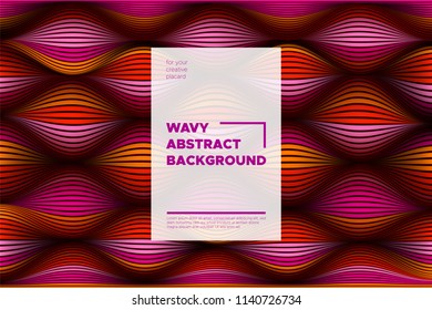 Distortion of Stripes. Abstract Cover with Vector Warped Lines, Flow. Volumetric Folds. Colorful 3d Surface. Movement Effect Made Using Blend and Mesh Tools. Optical Illusion of Distortion of Space.