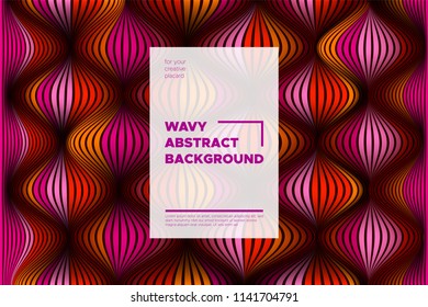 Distortion of Stripes. Abstract Cover with Vector Warped Lines, Flow. Volumetric Folds. Colorful 3d Surface. Movement Effect Made Using Blend and Mesh Tools. Optical Illusion of Distortion of Space.