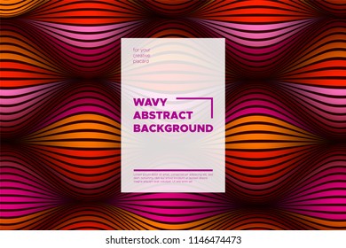 Distortion of Stripes. Abstract Cover with Vector Warped Lines, Flow. Volumetric Folds. Colorful 3d Surface. Movement Effect Made Using Blend and Mesh Tools. Optical Illusion of Distortion of Space.